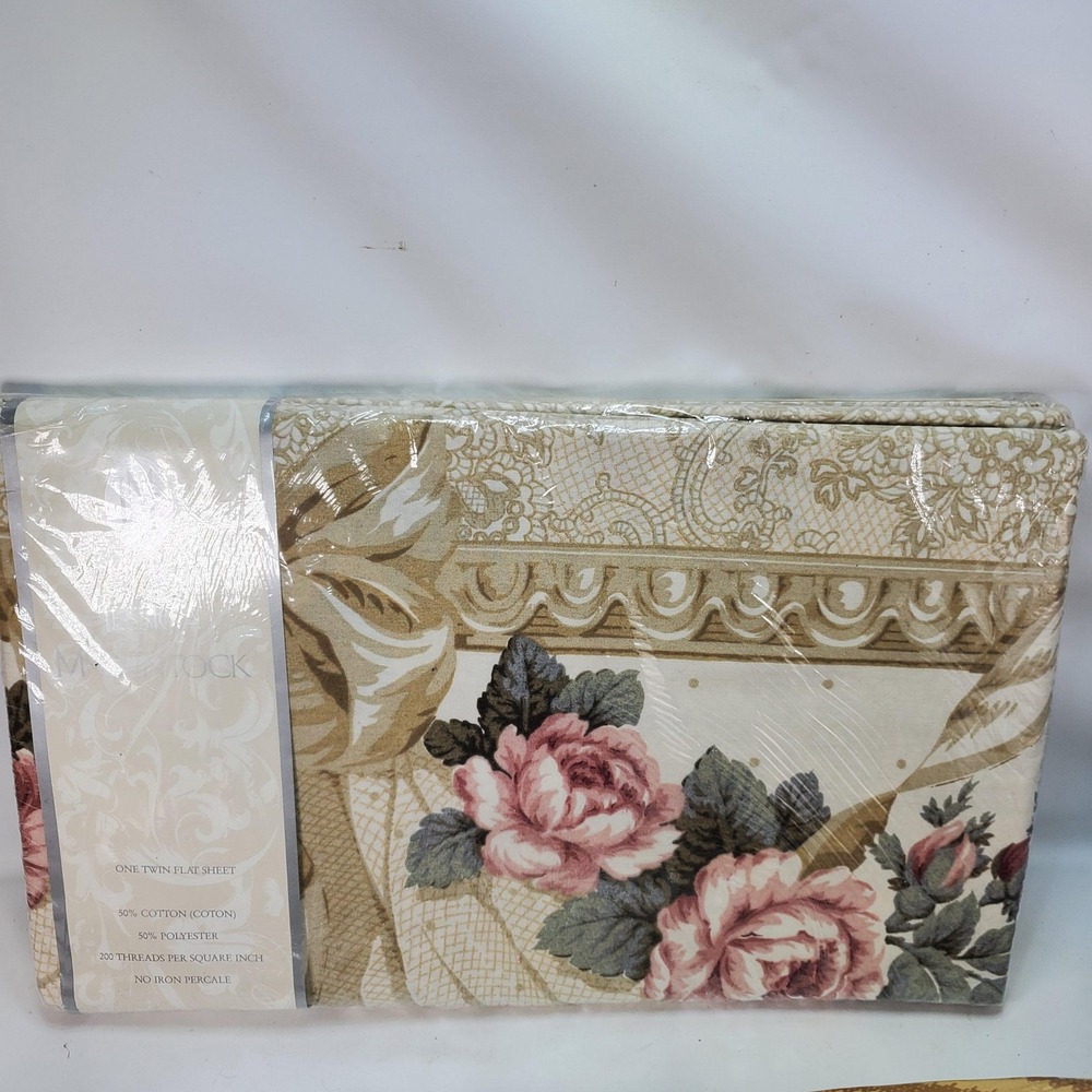 Jessica McClintock Vintage Lace Twin Flat Sheet Beige Floral Cottagecore NEW